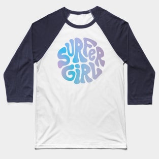 Surfer Girl Retro Logo - Purple and Blue Baseball T-Shirt